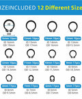 12 different sizes of E clips in 324 Piece E Clips And Snap Ring Kit In Carbon Steel For Heavy Duty Use 24 Sizes Assortment
