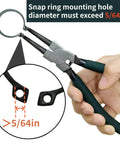 Close-up view of 7 inch snap ring pliers set 4 pcs internal & external straight and bent jaw, highlighting snap ring size requirement.
