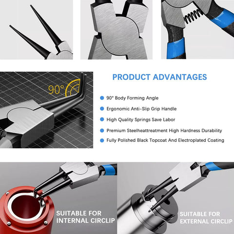 850 Piece C Clip And Snap Ring Assortment Kit In 304 Stainless Steel External Retaining Rings M4 To M28 Plus E Clip Set 1.5mm To 15mm And 4 Piece 5 Inch Snap Ring Pliers Set For Heavy Duty Mechanical Maintenance product advantages.