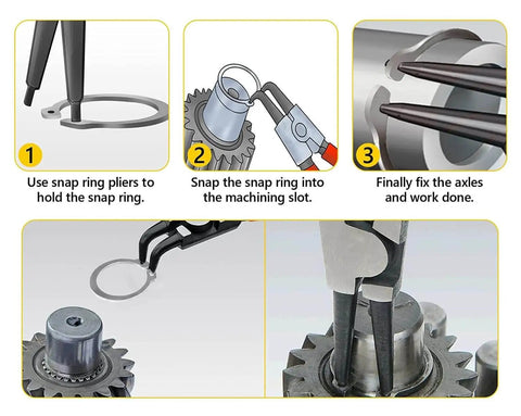 Instructional diagram using External Retaining Ring Kit 330 Pieces 15 Sizes Metric C Clips In 304 Stainless Steel Circlip Snap Ring Assortment