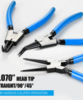 Three snap ring pliers from the Six Piece 7 Inch Snap Ring Pliers Set With 0 Degree 45 Degree And 90 Degree Angled Jaws, CRV steel.