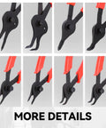 All In One Snap Ring Pliers Kit For Automotive Repair Heavy Duty 10 Piece Set with straight and bent tips close-up