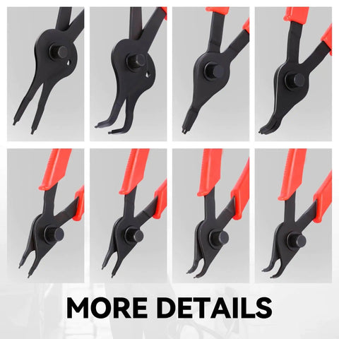 All In One Snap Ring Pliers Kit For Automotive Repair Heavy Duty 10 Piece Set with straight and bent tips close-up