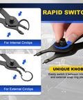 14 Piece Snap Ring Pliers Set with 45 Degree and 90 Degree Bent and Straight Tips for Internal and External Circlips, unique knob for easy switch
