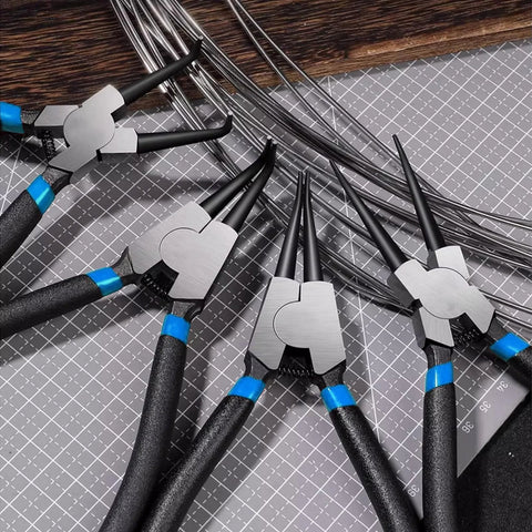 Four 5-inch snap ring pliers from the 850 Piece C Clip And Snap Ring Assortment Kit In 304 Stainless Steel for mechanical maintenance.