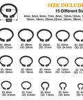 315 Piece Snap Ring Set For External Circlips In 15 Sizes Alloy Steel Heat Treated Retaining Rings Size Chart