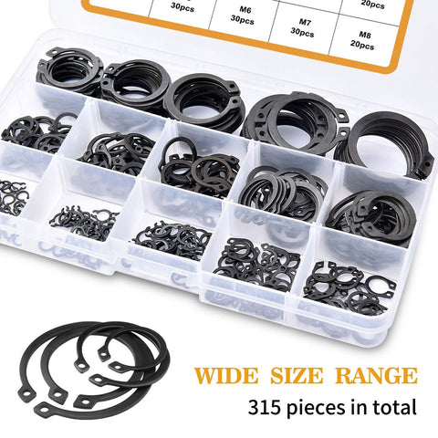 315 Piece Snap Ring Set For External Circlips In 15 Sizes Alloy Steel Heat Treated Retaining Rings Kit For Axles Shafts And Moving Parts