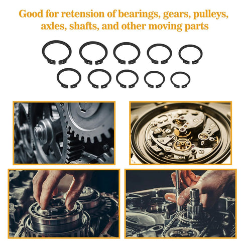 315 Piece Snap Ring Set For External Circlips In 15 Sizes, used on axles and shafts, durable alloy steel for automotive and machinery.
