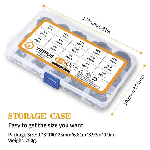 315 Piece Snap Ring Set For External Circlips In 15 Sizes Alloy Steel Heat Treated Retaining Rings Kit with organized storage case
