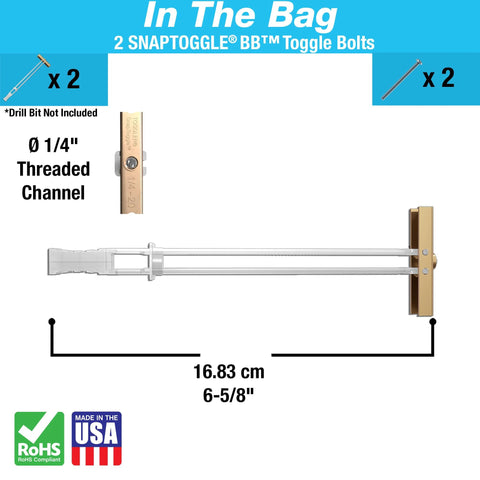 Heavy Duty SnapToggle Anchor for Hollow Walls and Drywall, One Person Installation Behind Material, Zinc Plated Steel Channel, Pack Of 2 by Toggler