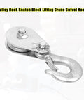 Pulley Hook (1Tons/2,200 LBS) Snatch Block with Hook, heavy duty steel lifting block shown side view with swivel hook.