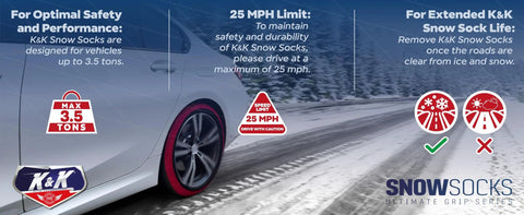 Pro Series Tire Snow Socks For Cars, SUVs And Vans Quick Install Snow Traction Device That Replaces Chains With 3D Fabric Technology