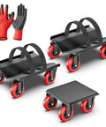 Heavy duty snowmobile dolly set of 3 with 3 inch caster wheels, V slide steel dollies, rubber ski pads, gloves included, for moving sleds