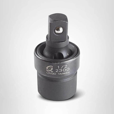 Close-up of a 1/2 inch steel socket adapter with black finish, labeled 'CR-MO Taiwan' for heavy-duty machinery use.