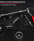 Four Piece Three Eighths Inch Drive Socket Extension Bar Set With Three Six And Ten Inch Extensions And Universal Joint Sockets