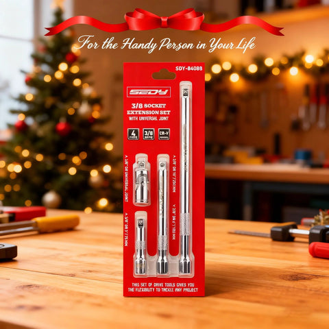 Four Piece Three Eighths Inch Drive Socket Extension Bar Set With Three Six And Ten Inch Extensions And Universal Joint Sockets Chrome Vanadium Steel Construction