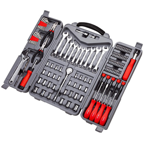 123 Piece Socket Wrench Set For Auto Repair And DIY Projects With Chrome Plated Tools In A Sturdy Storage Case Ideal For Homeowners And Handy Folks Plus A Comprehensive Range Of Ratchets Pliers And Screwdrivers