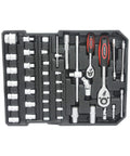 Roll Bar Rolling Toolbox Kit With 899-Piece Emergency Car, Water, Electrical And Woodworking Repair Set In Silver, tool tray.