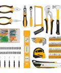 228 Piece Socket Wrench Auto Repair Tool Set With Plastic Toolbox Storage Case displayed with various hand tools