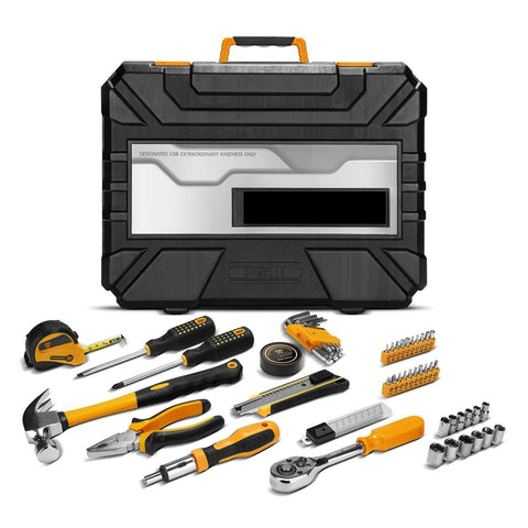 Front view of 228 Piece Socket Wrench Auto Repair Tool Set With Plastic Toolbox Storage Case All In One Durable High Quality Hand Tools.