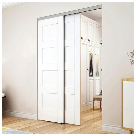 Bypass Sliding Door Hardware With Soft Close And Finger Pulls Aluminum Track Two Way Soft Close With Ball Bearing Wheels