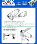 Illustration of 10 Pack Rok Hardware Soft Close Damper for Cabinet Doors/Compact with installation diagram in polished nickel finish.