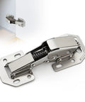 Two Pack Soft Close Hidden Cabinet Hinges for Kitchen Cabinets, surface mount, easy screw on, showing hinge detail and installation view.