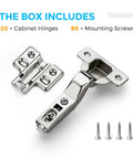 Heavy Duty European Insert Soft Close Cabinet Hinges 20 Pack For Frameless Cabinets with screws, shown in detail.