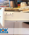 Open kitchen drawer with soft close adapter from 10 Pack Soft Close Drawer Adapters For Wood Drawers White Retrofit Kit installed.