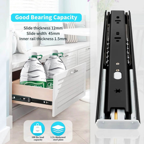 Soft Close Drawer Slides Full Extension Side Mount 12 inch Ball Bearing Metal Rails in cabinet, holding heavy items
