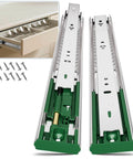 6 Pairs Soft Close Drawer Slides 20 Inch, full extension heavy duty ball bearing cabinet rails with side mount installation view.