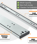 1 Pair | Soft Close Drawer Slides 22 inch, HBL’ Heavy Duty, Ball Bearing Full Extension, 200 LB Capacity, Cold-Rolled Steel, Rust-Resistant