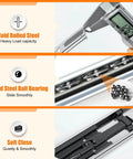 1 Pair | Soft Close Drawer Slides 22 inch, HBL’ Heavy Duty Cabinet Drawer Slides Replacement - Ball Bearing Full Extension, 200 LB Capacity, Made of Cold-Rolled Steel, Rust-Resistant & Long-Lasting showcasing materials and features