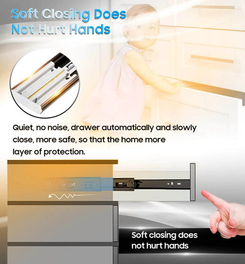 Soft Close Drawer Slides Full Extension Side Mount 12 14 16 18 20 22 24 inch Ball Bearing Metal Rails guide glide in use