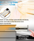 Soft Close Drawer Slides Full Extension Side Mount Ball Bearing Metal Rails illustration showing quiet closing feature
