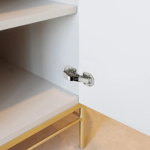 Two Pack Soft Close Hidden Cabinet Hinges For Kitchen Cabinets Surface Mount shown installed on white cupboard door