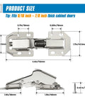 Dimensions of soft-close hidden hinges for kitchen cabinets, 4-pack, heavy duty, easy screw install, no pre-drill, surface mount.