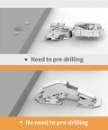 Comparison of pre-drilled hinge and 4 Pack 90 Degree Soft Close Surface Mount Spring Hinges With Easy Install No Pre Drilled Noiseless Frameless Concealed Kitchen Cabinet Hinges.