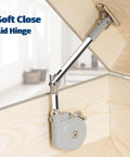 Lid Stay 105 Degree Open with Soft Close, Lid Support for Toy Box, nickel-plated steel hinge installed on wooden box
