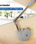 Lid Stay 105 Degree Open with Soft Close on wooden flap door, showing installation flexibility for toy boxes, 2-pack support