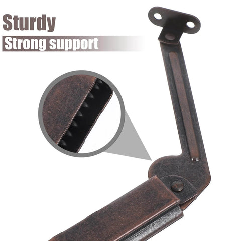Close-up of 2pcs Soft Close Lid Support Hinges Spring Friction Fold Down Swing Down Hinges for Wooden Boxes Cabinets, shows sturdy support.