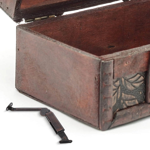 2pcs Soft Close Lid Support Hinges Spring Friction Fold Down Swing Down Hinges for Wooden Boxes Cabinets shown with open wood box