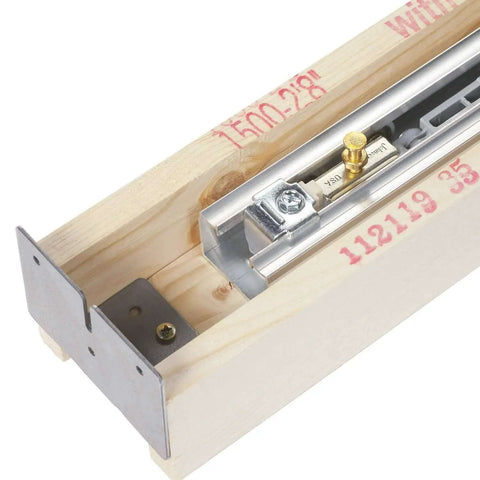 Soft Close Pocket Door Frame Kit for 2x4 Stud Walls 32x80 Inches, showing corner detail with steel track and wood frame for easy assembly.