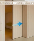 Sliding pocket door using Soft Close Hanger Replacement Kit 1060 with smooth closing in wooden frame, single direction.