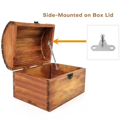 Two Pack Soft Close Toy Box Hinges With 150N Gas Strut for Heavy Curved Round Arched and Flat Lids, side-mounted demo shown
