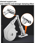 105 Degree Soft Closing Support Rod Hinges, Pull Down Bracket Hinge, silver finish, close-up on mechanism, stability and damping