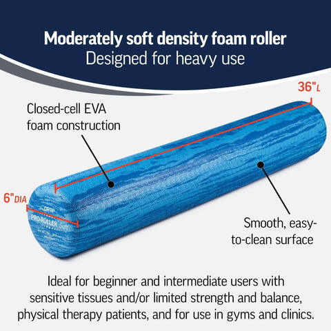 Pro Roller Soft Density EVA Foam Roller For Physical Therapy Pilates Yoga And Muscle Recovery 36 Inch Blue with product details