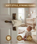Soft Fabric Door Stopper For Handles With Floral Design Keeps Doors From Slamming And Pinching Fingers Quiet Door Silencer Kid And Pet Safe Farmhouse Style Home Decor installed on a door handle in a nursery room with baby on floor.