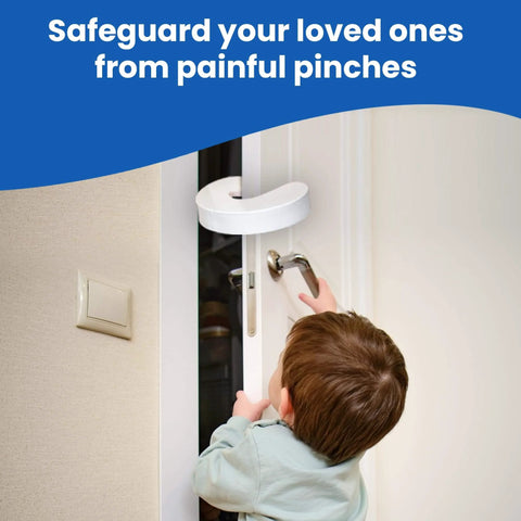 Kid And Pet Friendly Soft Foam Door Pinch Guard Extra Thick Slam Stopper installed on door to prevent finger pinch injuries.