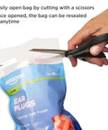 Opening resealable bag of Soft Foam Noise Canceling Earplugs For Concerts And Sleep, 33 dB Hearing Protection, with scissors